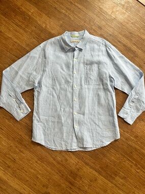 Tommy Bahama Relax Blue Linen Shirt Size XL Long Sleeve Button Up Casual